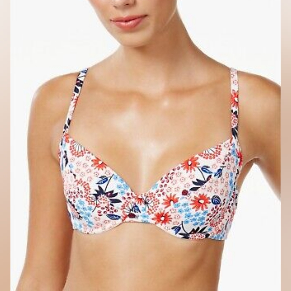 Tommy Hilfiger White Libby Floral Bikini Top Size S with Underwire